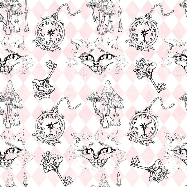 Alice in Wonderland Allover Fabric - Pink - ineedfabric.com