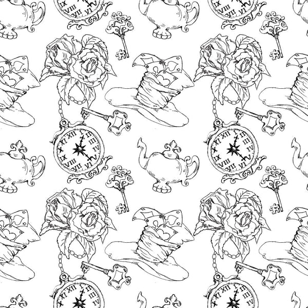 Alice in Wonderland Allover Fabric - White - ineedfabric.com