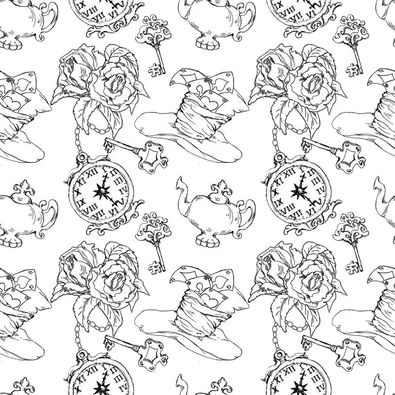 Alice in Wonderland Allover Fabric - White - ineedfabric.com