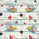 Alice in Wonderland Cards and Hats on Wood Fabric - Gray - ineedfabric.com