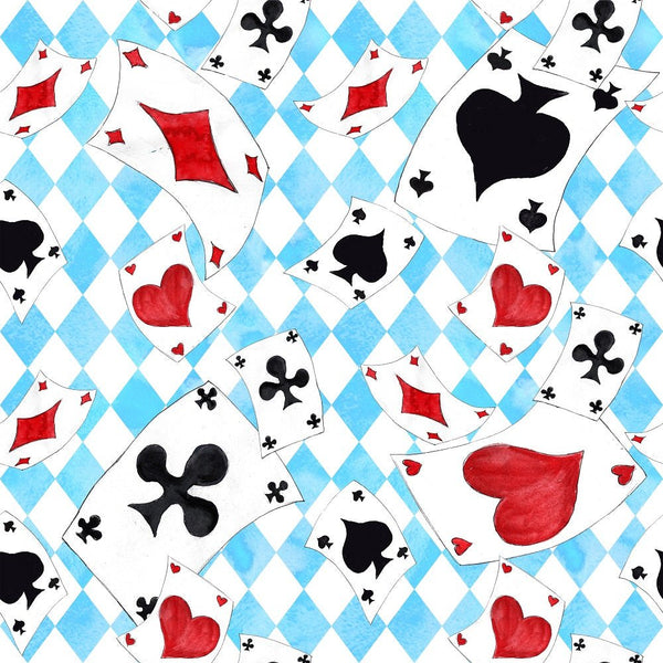 Alice in Wonderland Cards Fabric - Blue - ineedfabric.com
