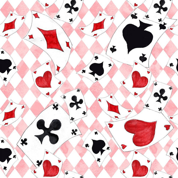 Alice in Wonderland Cards Fabric - Pink - ineedfabric.com