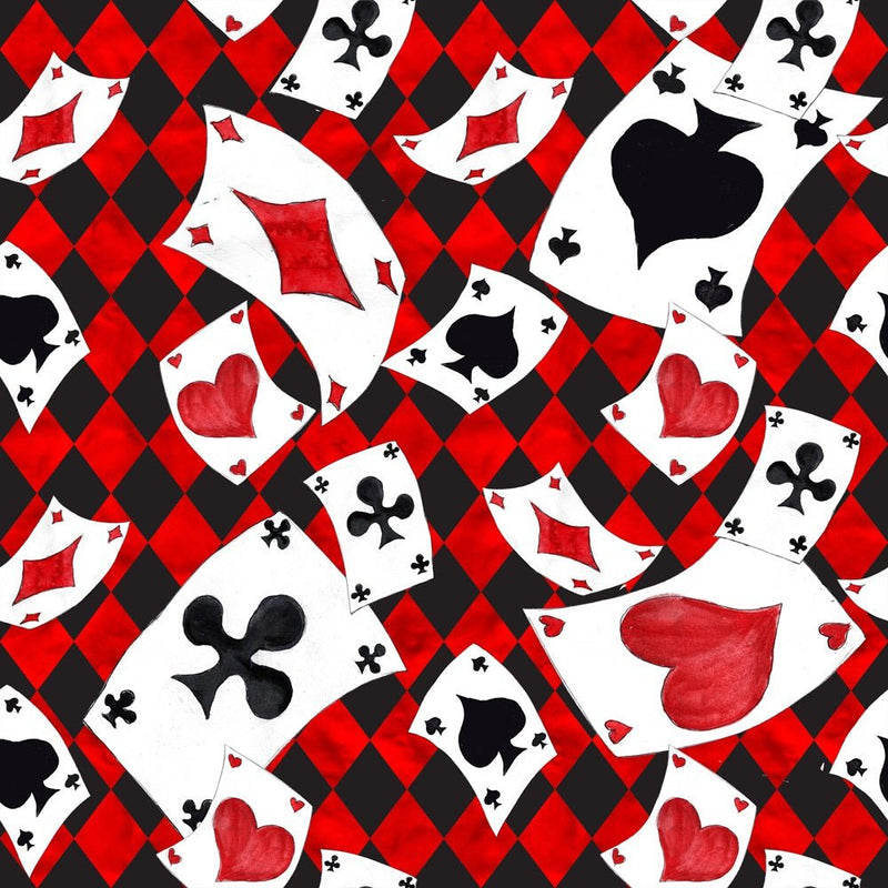 Alice in Wonderland Cards Fabric - Red - ineedfabric.com