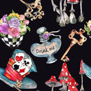 Alice in Wonderland Perfume Fabric - Black - ineedfabric.com