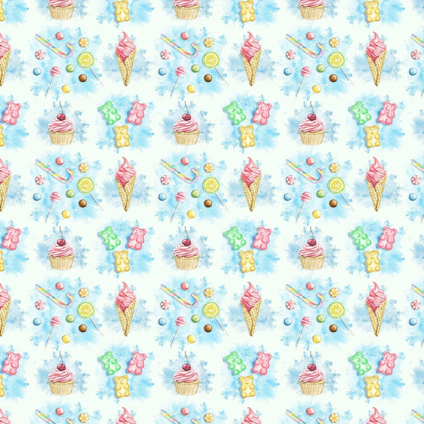 Allover Candy & Cupcakes Fabric - Blue - ineedfabric.com