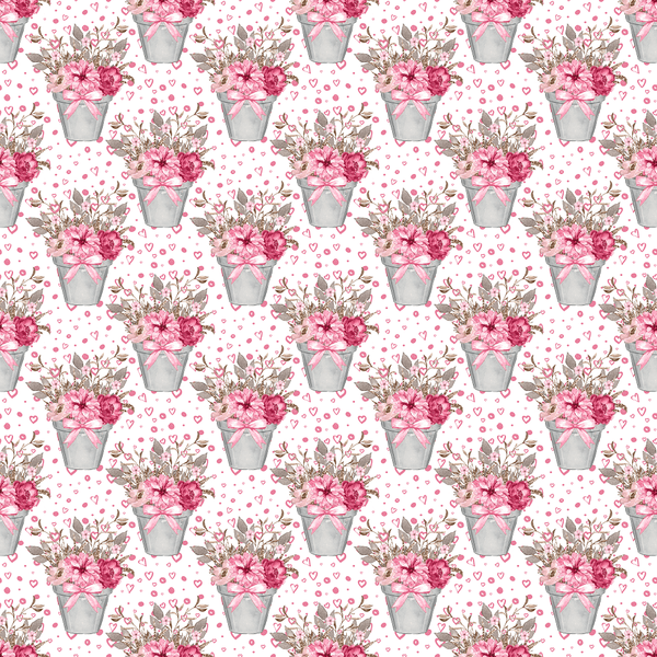 Allover Floral Easter Buckets on Hearts Fabric - Pink - ineedfabric.com