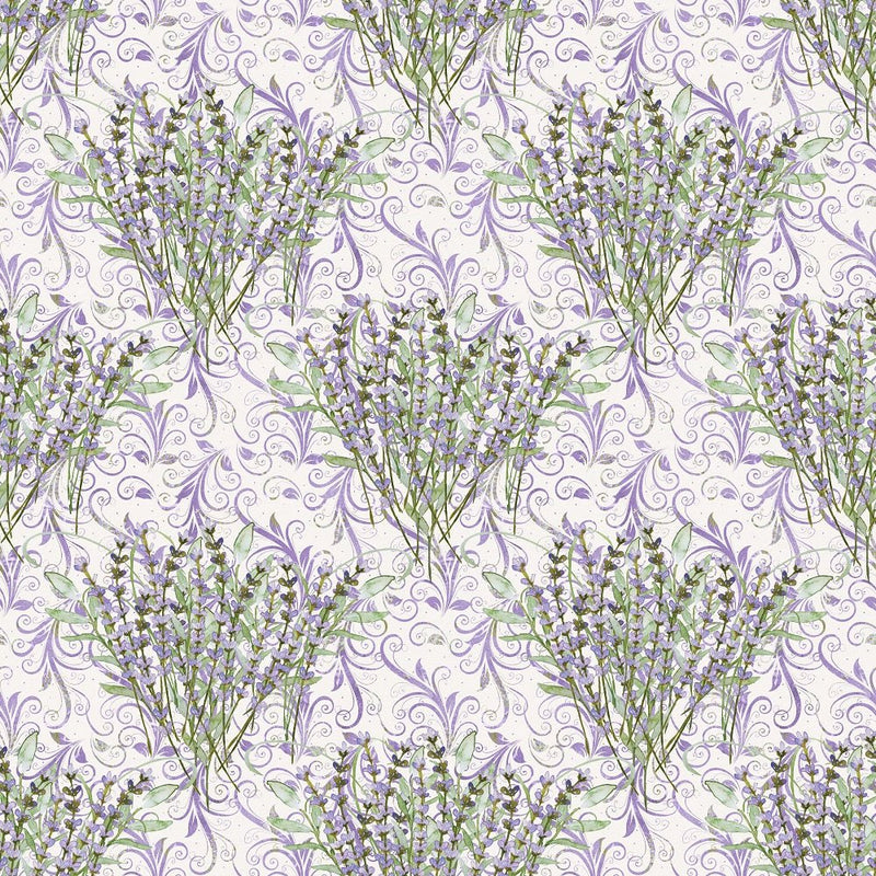 Allover Lavender Plants on Vines Fabric - Cream - ineedfabric.com