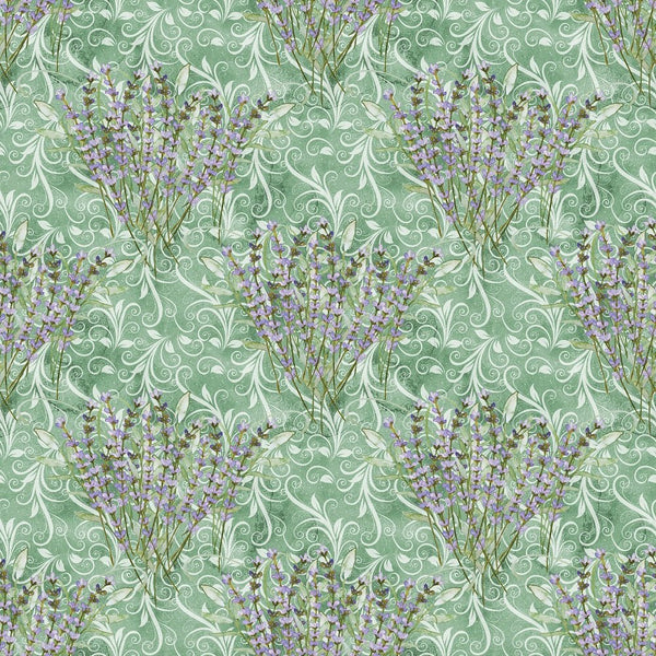 Allover Lavender Plants on Vines Fabric - Green - ineedfabric.com