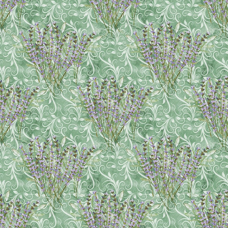 Allover Lavender Plants on Vines Fabric - Green - ineedfabric.com