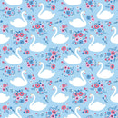 Allover Swan and Flowers Fabric - Blue - ineedfabric.com