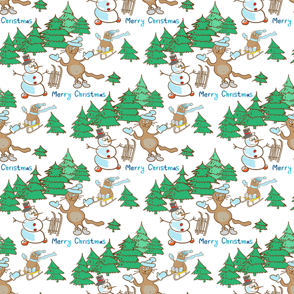 Angry Snowman with Cat Sledding Fabric - White - ineedfabric.com