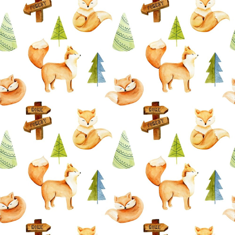 Animal Life Foxes in the Forest Fabric - ineedfabric.com