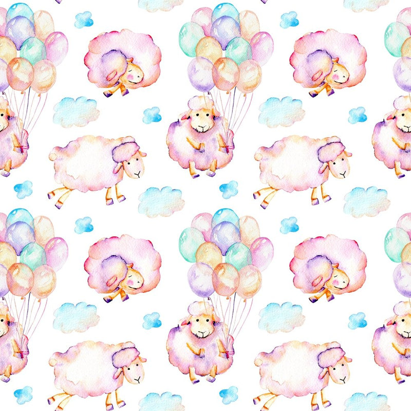 Animal Life Lambs and Balloons Fabric - ineedfabric.com