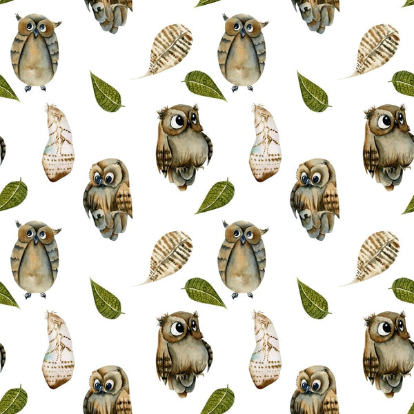 Animal Life Owls and Feathers Fabric - ineedfabric.com