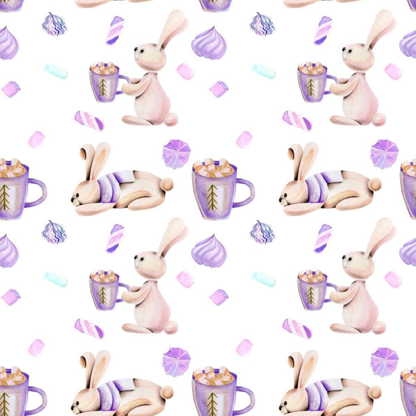 Animal Life Rabbits and Candies Fabric - ineedfabric.com