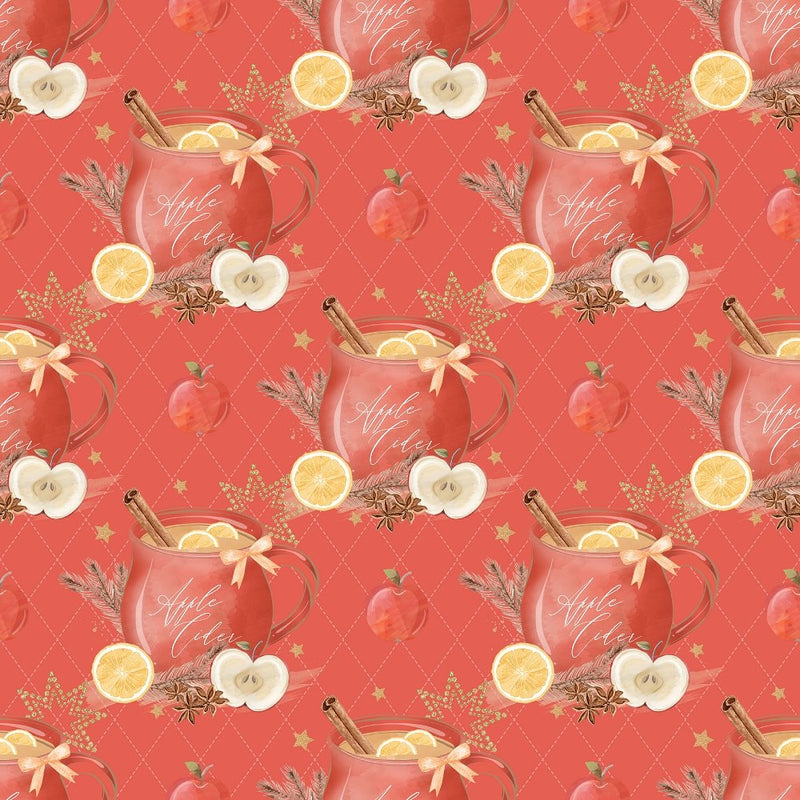 Apple Cider & Apples on Argyle Background Fabric - Red - ineedfabric.com