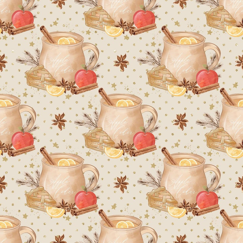 Apple Cider With Polka Dots Fabric - Beige - ineedfabric.com