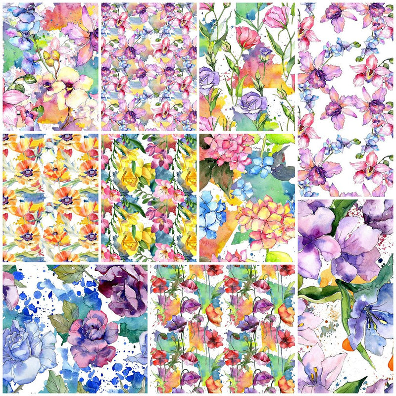 Spring Floral Fat Quarters Fabric Bundles 18 x 22 inches, Cotton Multi a