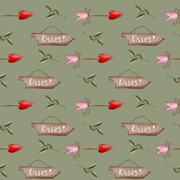 Arrows and Kisses Fabric - Green - ineedfabric.com