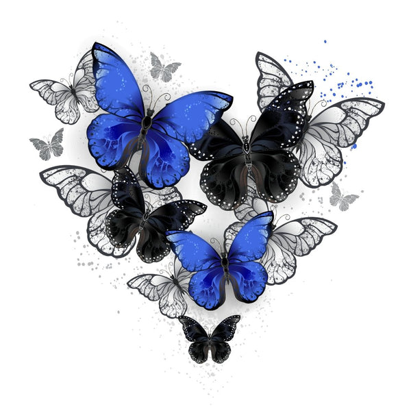 Artistic Blue Morpho Butterflies Fabric Panel - White - ineedfabric.com
