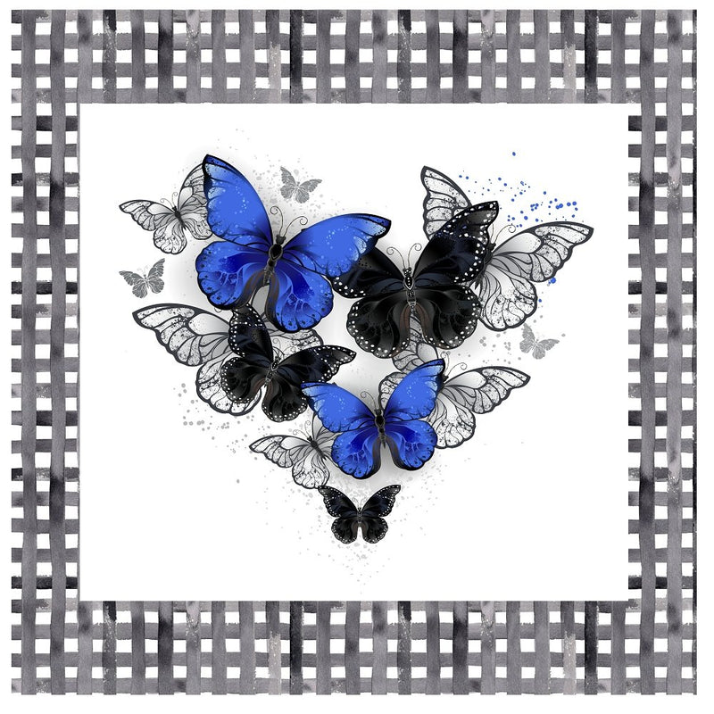 Artistic Morpho Butterflies Pillow Panel - Blue - ineedfabric.com