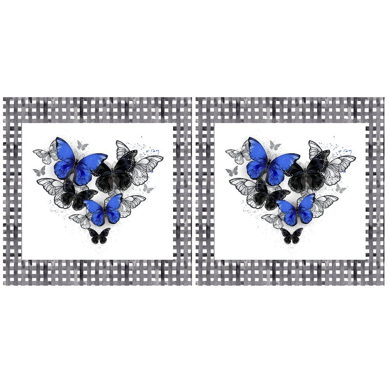 Artistic Morpho Butterflies Pillow Panel - Blue - ineedfabric.com