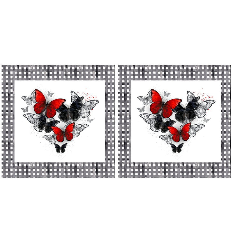Artistic Morpho Butterflies Pillow Panel - Red - ineedfabric.com