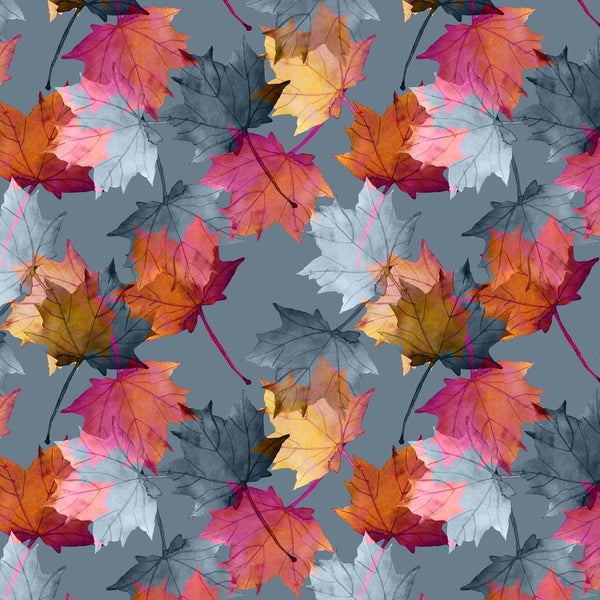 Assorted Maple Leaf Fabric - Blue/Red - ineedfabric.com