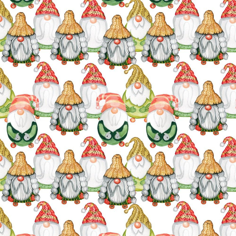 Assorted Scandinavian Gnomes Fabric - White - ineedfabric.com