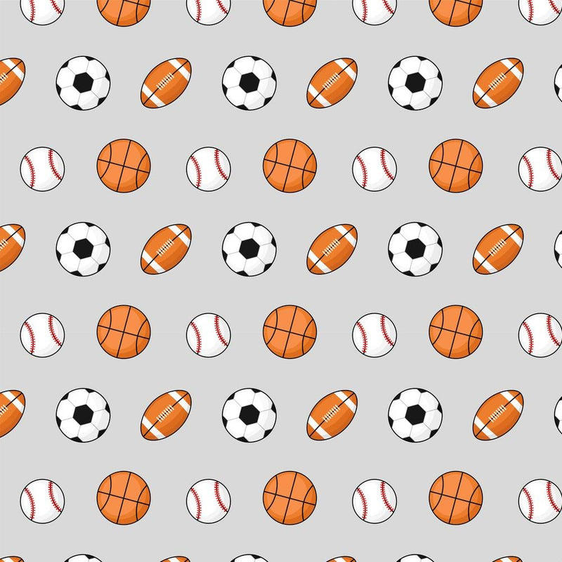 Assorted Sports Balls Fabric - Gray - ineedfabric.com