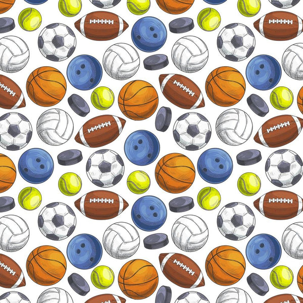 Assorted Sports Balls Fabric - White - ineedfabric.com