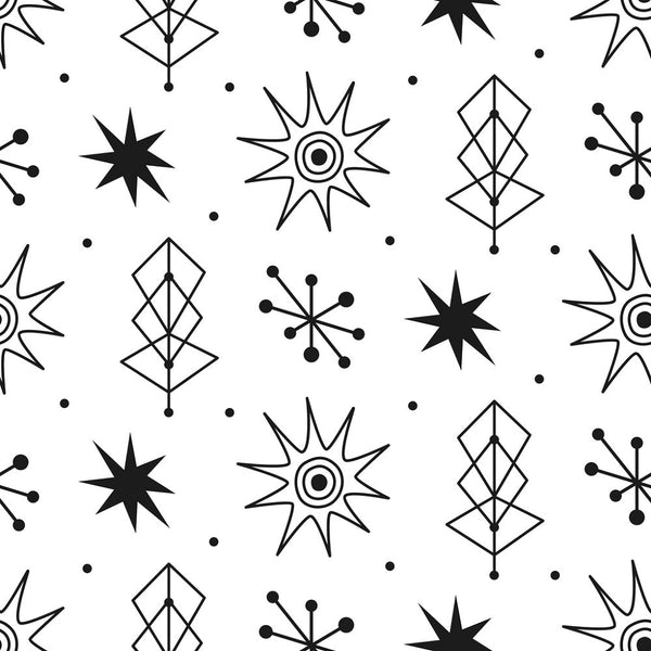 Atomic Icons Fabric - Black/White - ineedfabric.com
