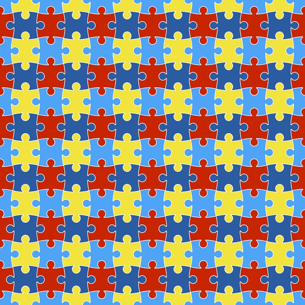 Autism Awareness Connected Puzzle Pieces Fabric - ineedfabric.com