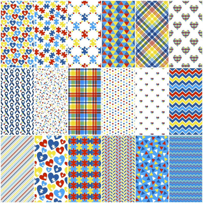 Autism Awareness Fat Quarter Bundle - 18 Pieces - ineedfabric.com