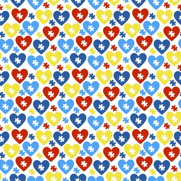 Autism Awareness Hearts & Puzzle Pieces Fabric - ineedfabric.com