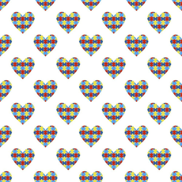 Autism Awareness Large Puzzled Hearts Fabric - ineedfabric.com