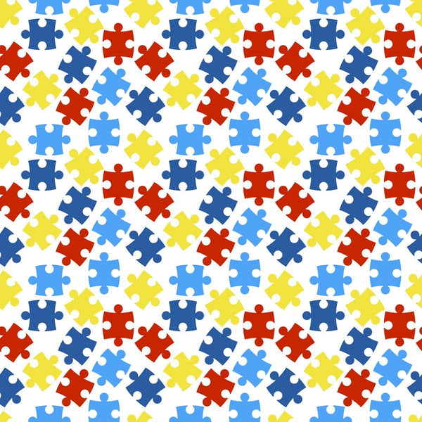 Autism Awareness Scattered Puzzle Pieces Fabric - ineedfabric.com