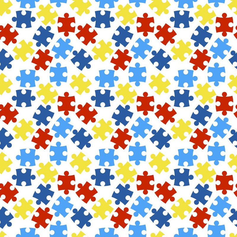 Autism Awareness Scattered Puzzle Pieces Fabric - ineedfabric.com