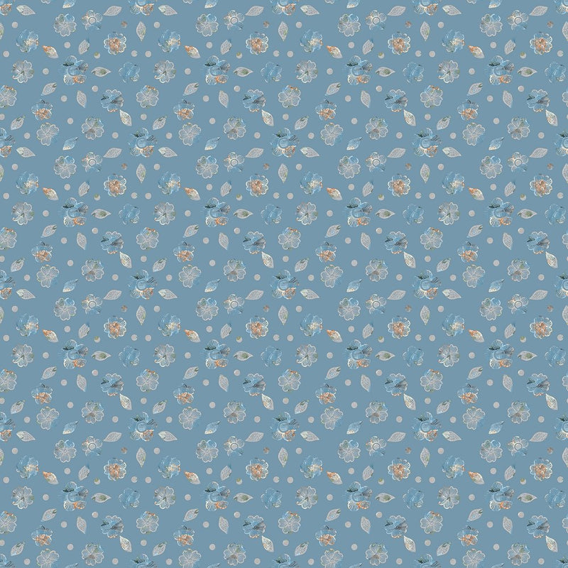 Autumn Floral Fabric - Blue - ineedfabric.com