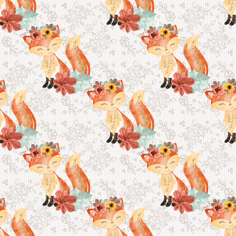 Autumn Foxes & Florals Lace Fabric - White - ineedfabric.com