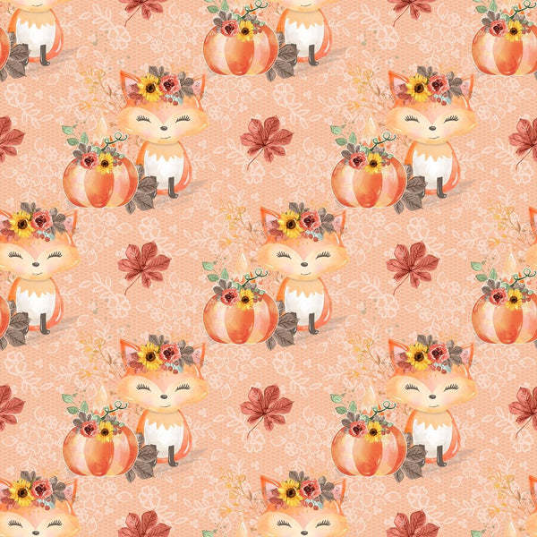 Autumn Foxes & Pumpkins Lace Fabric - Orange - ineedfabric.com