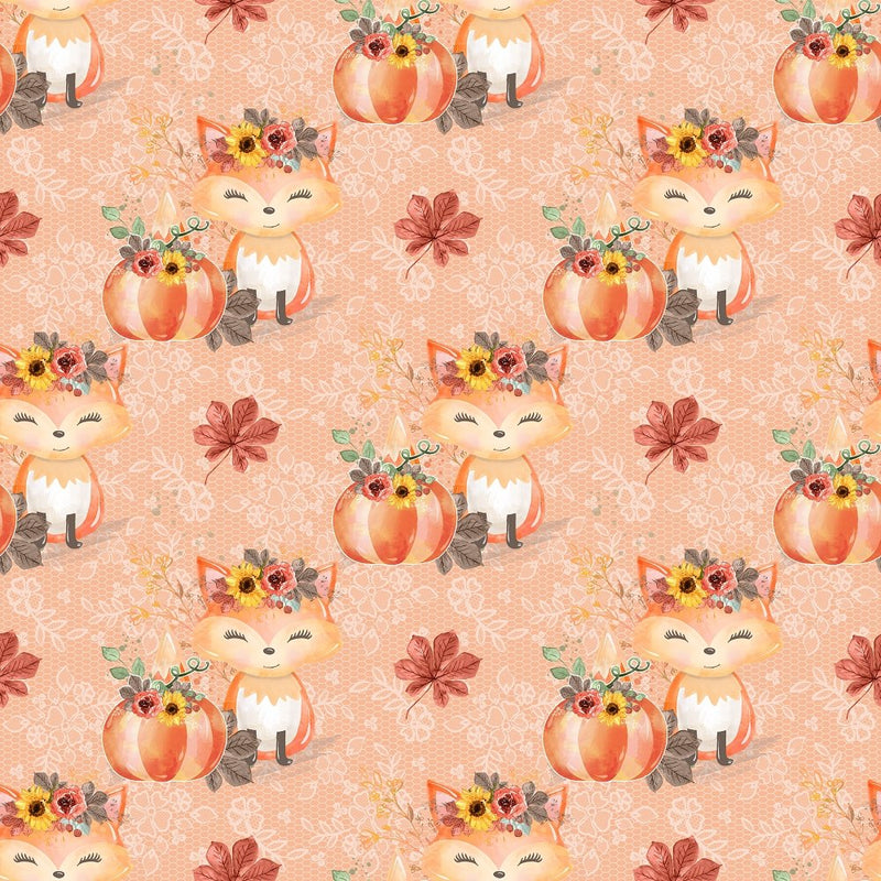 Autumn Foxes & Pumpkins Lace Fabric - Orange - ineedfabric.com