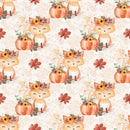 Autumn Foxes & Pumpkins Lace Fabric - White - ineedfabric.com