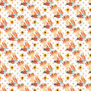 Autumn Foxes & Sunflowers Fabric - White - ineedfabric.com