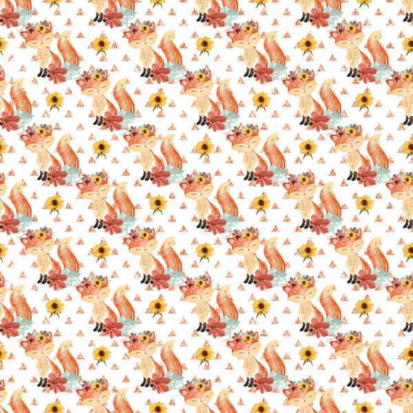 Autumn Foxes & Sunflowers Fabric - White - ineedfabric.com