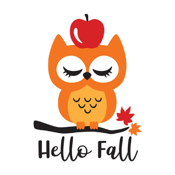 Autumn Is Here, Fall Owl Fabric Panel - White - ineedfabric.com