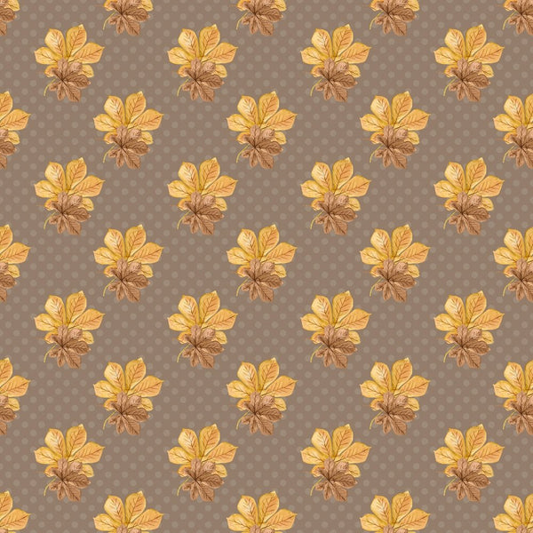 Autumn Leaves on Dots Fabric - Brown - ineedfabric.com