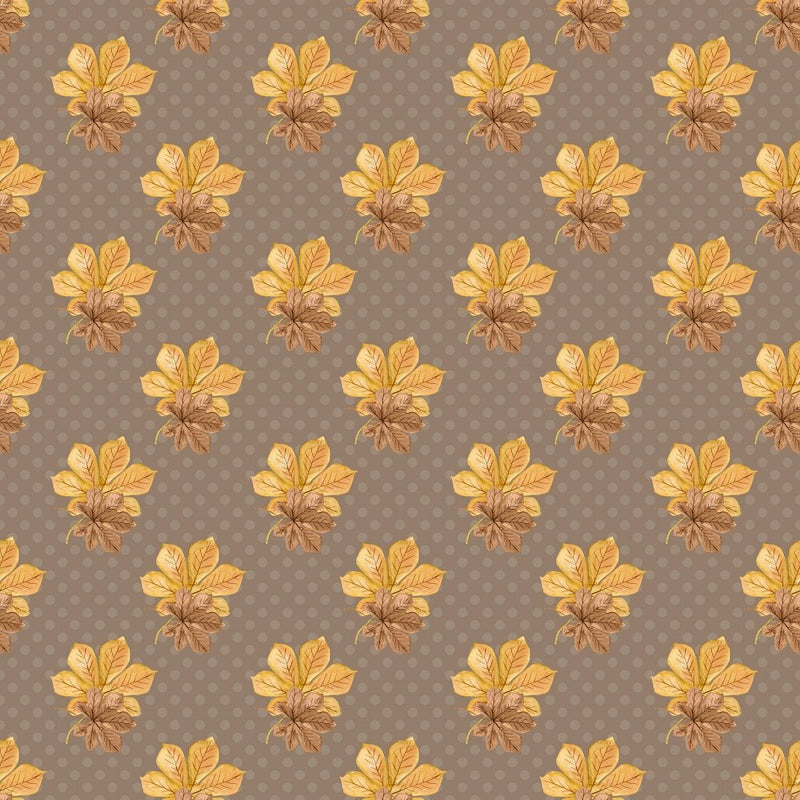 Autumn Leaves on Dots Fabric - Brown - ineedfabric.com