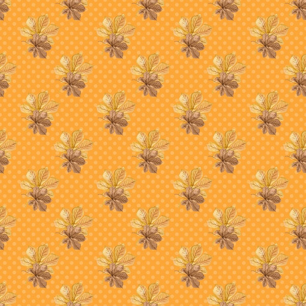 Autumn Leaves on Dots Fabric - Orange - ineedfabric.com