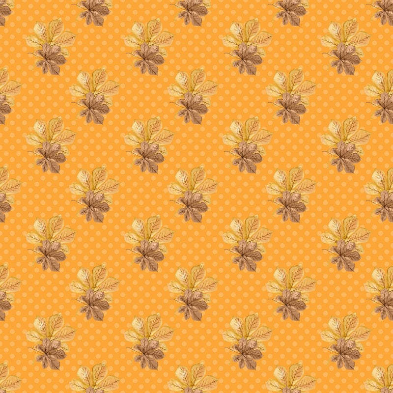 Autumn Leaves on Dots Fabric - Orange - ineedfabric.com